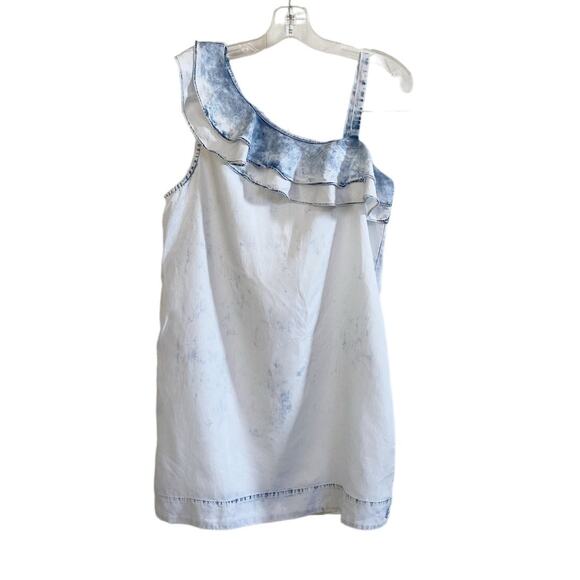 Anthropologie Holding Horses Dress Ruffle Acid Wash Chambray One Shoulder S - Picture 1 of 11